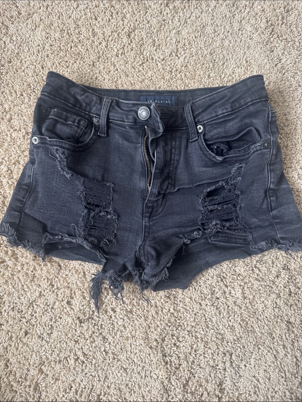 Aeropostale Black Distressed Denim Shorts